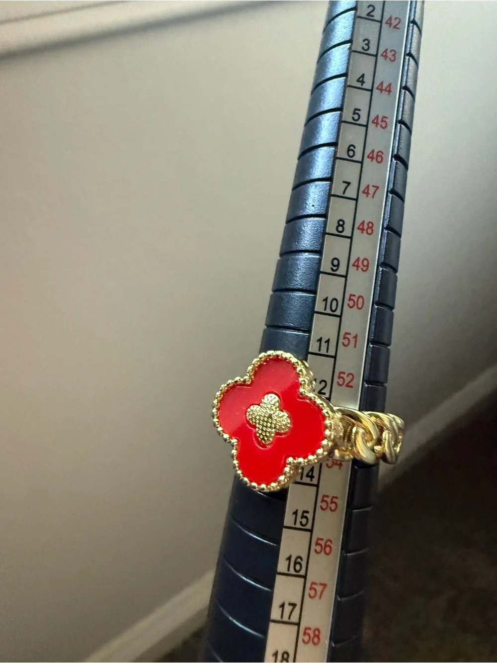 NEW! 18k Yellow Gold Plated Red Clover Ring